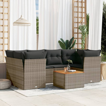 Set De Comedor De Jardín 7 Pzas Y Cojines Ratán Sintético