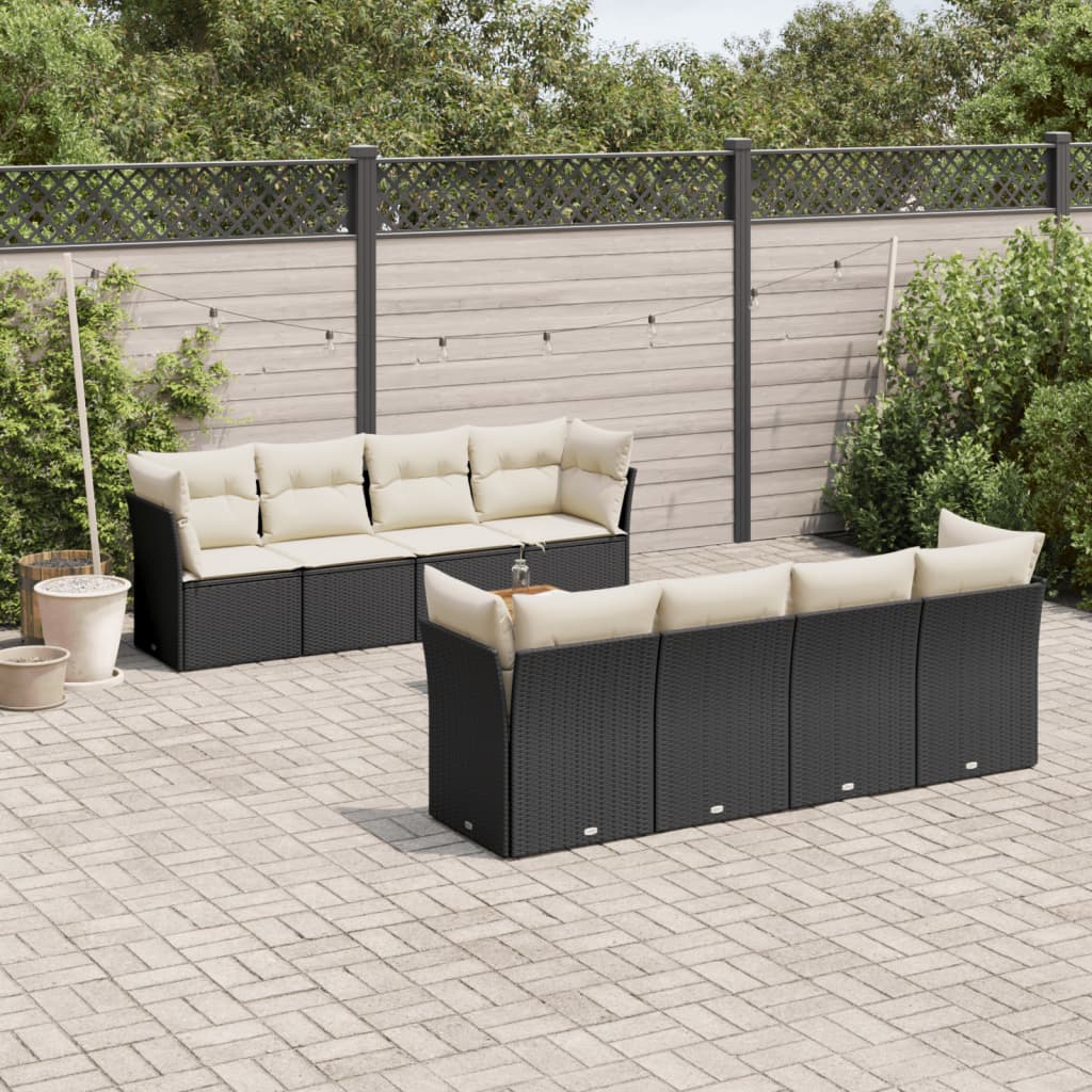 Set De Sofás De Jardín 9 Pzas Con Cojines Ratán Sintético