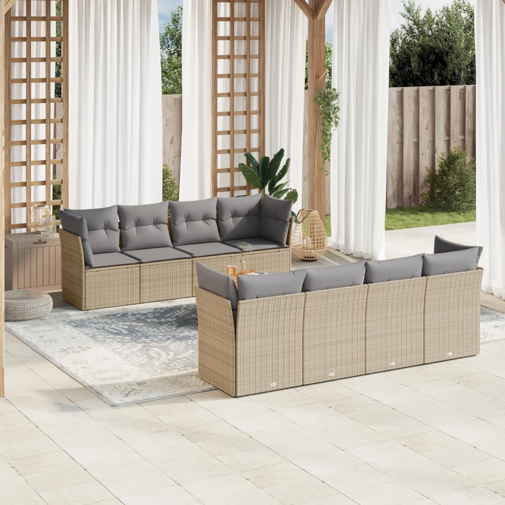 Set De Sofás De Jardín 9 Pzas Con Cojines Ratán Sintético