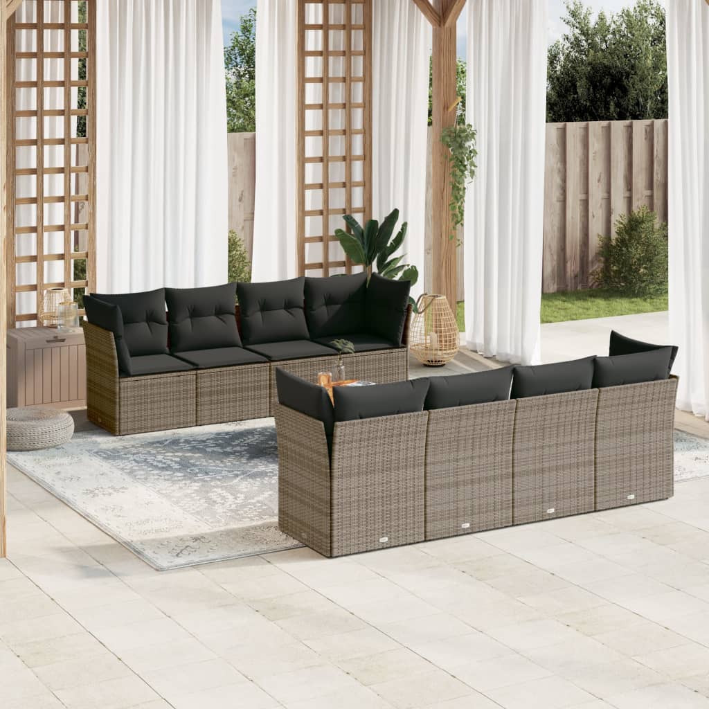Set De Sofás De Jardín 9 Pzas Con Cojines Ratán Sintético