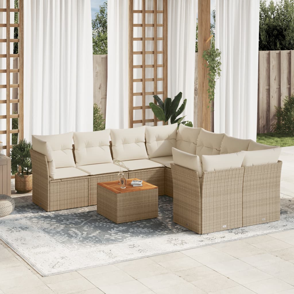 Set De Sofás De Jardín 9 Pzas Con Cojines Ratán Sintético