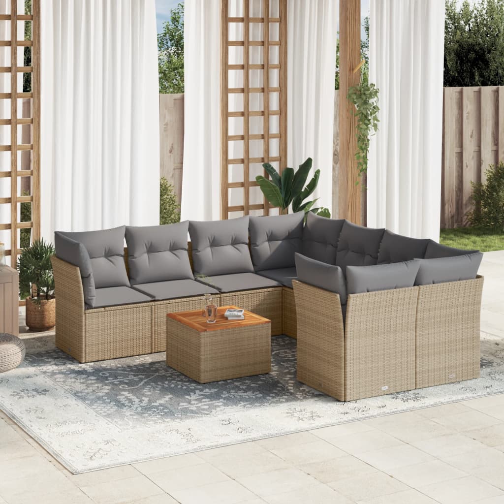 Set De Sofás De Jardín 9 Pzas Con Cojines Ratán Sintético