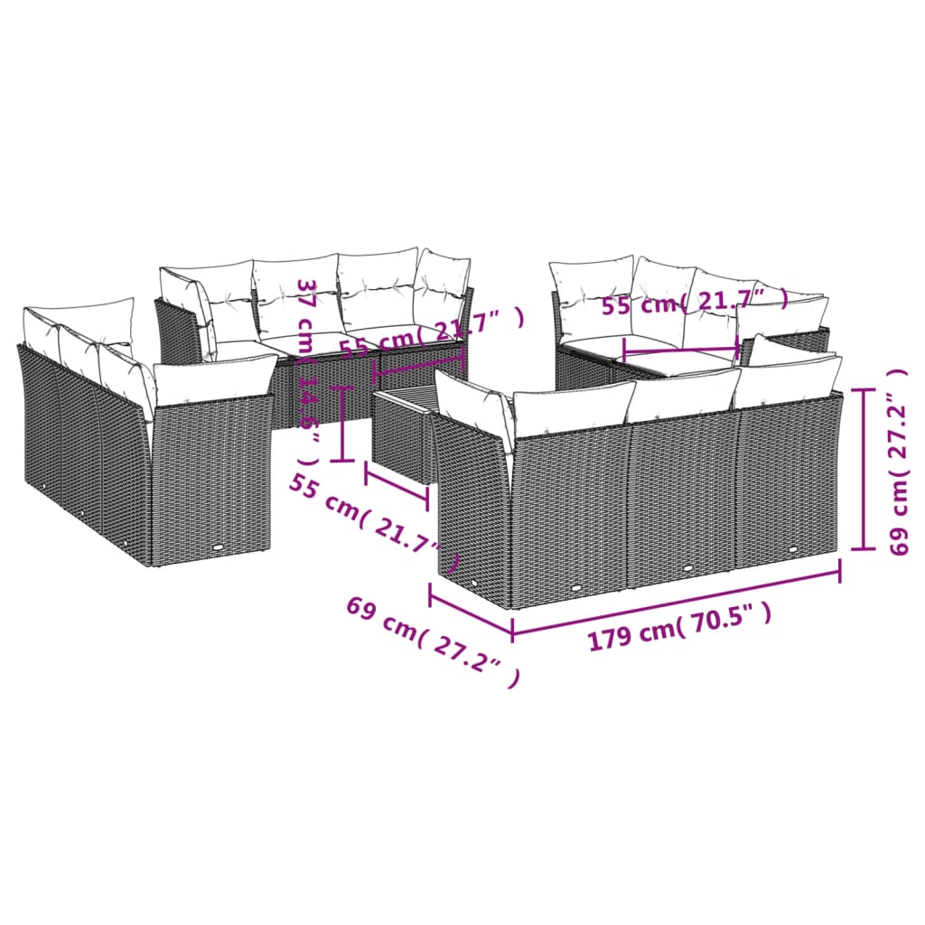 Set Sofás De Jardín Con Cojines 13 Pzas Ratán Sintético Beige