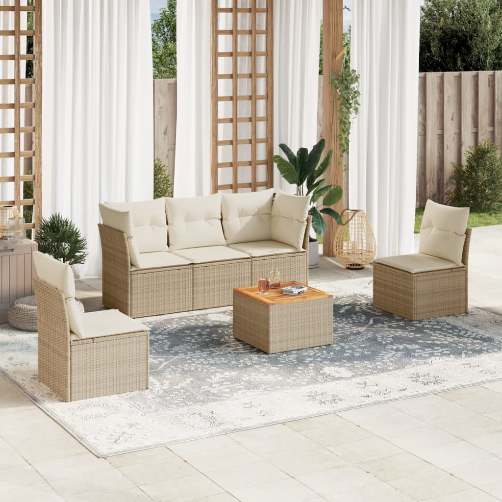 Set De Sofás De Jardín 6 Piezas Y Cojines Ratán Sintético