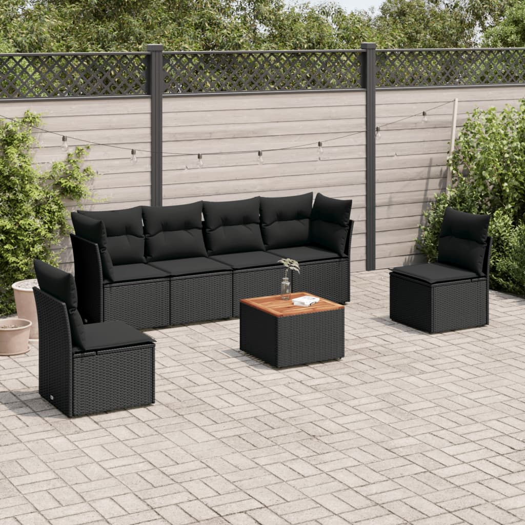Set Sofás De Jardín 7 Piezas Y Cojines Ratán Sintético