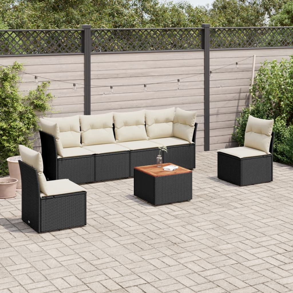 Set Sofás De Jardín 7 Piezas Y Cojines Ratán Sintético