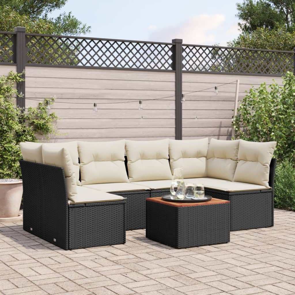 Set Sofás De Jardín 7 Piezas Y Cojines Ratán Sintético