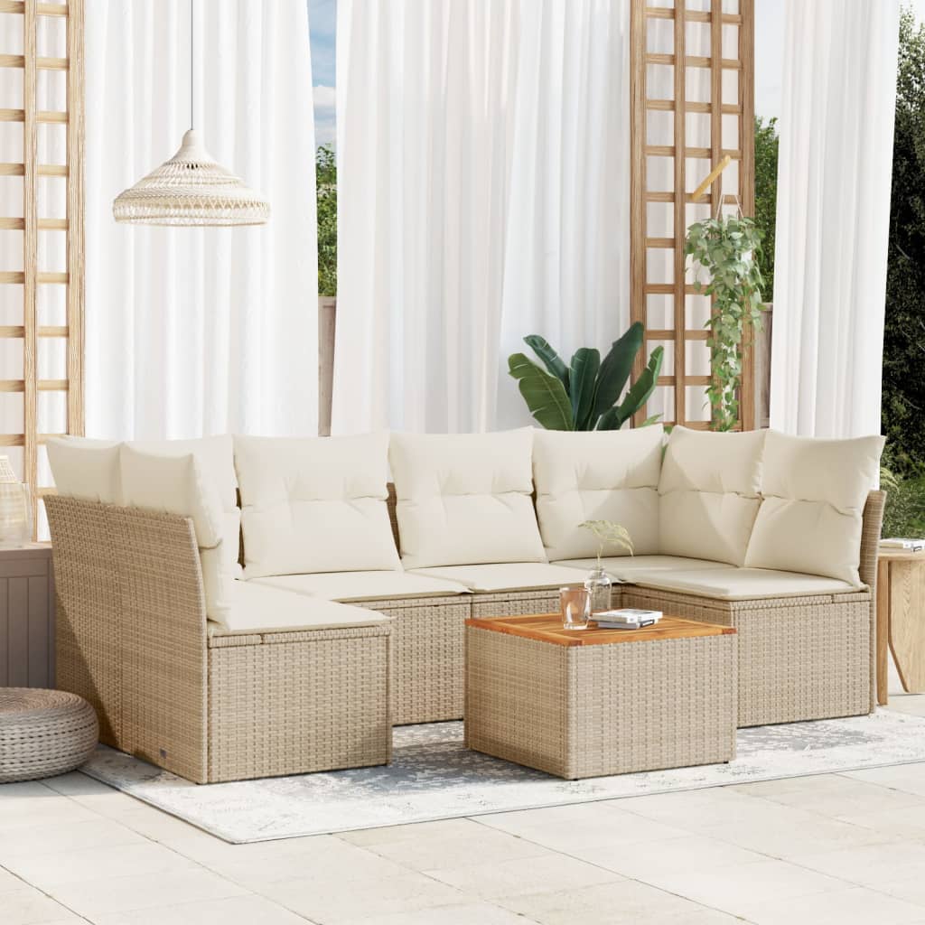 Set Sofás De Jardín 7 Piezas Y Cojines Ratán Sintético