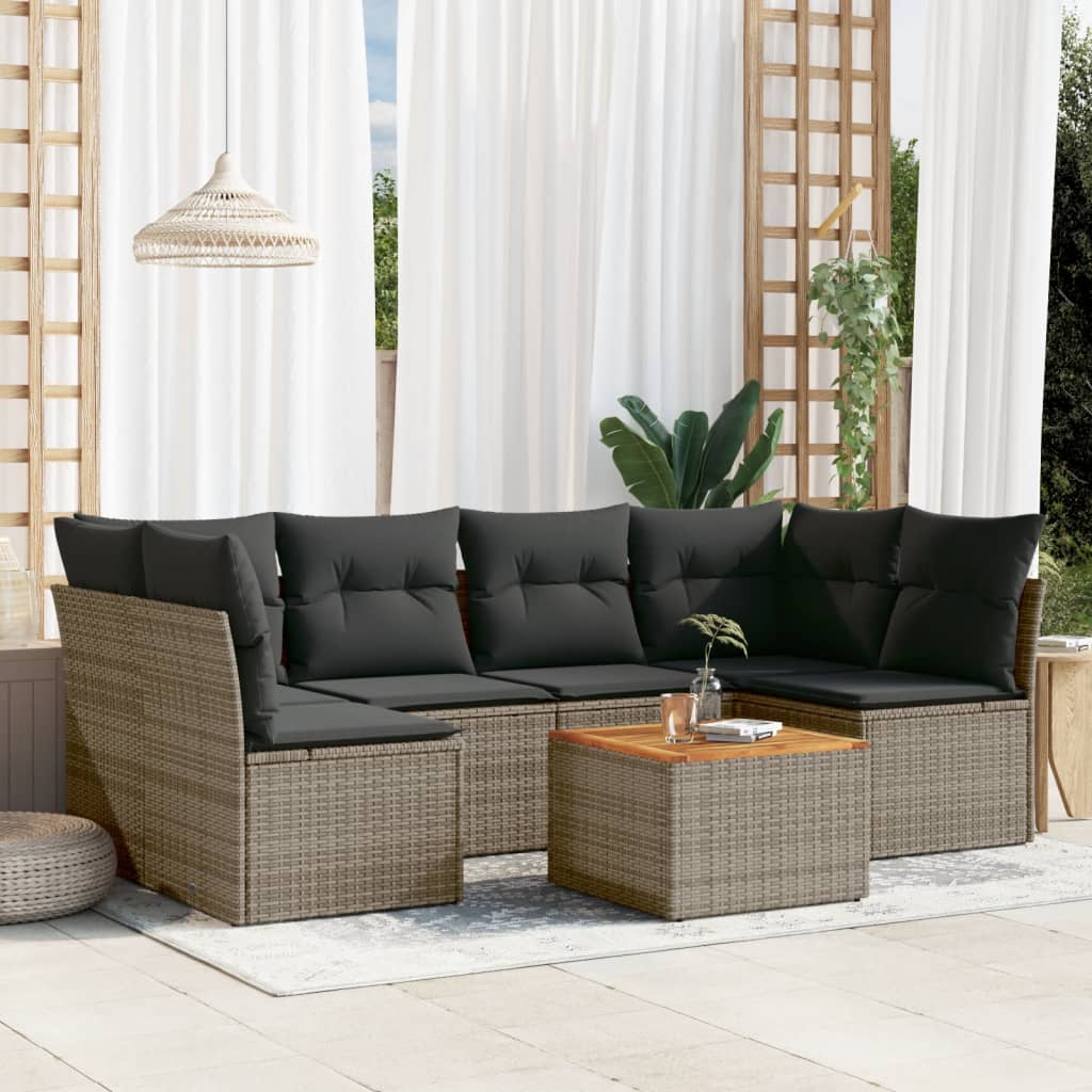 Set Sofás De Jardín 7 Piezas Y Cojines Ratán Sintético