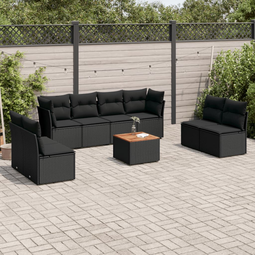 Set De Sofás De Jardín 9 Pzas Con Cojines Ratán Sintético Beige