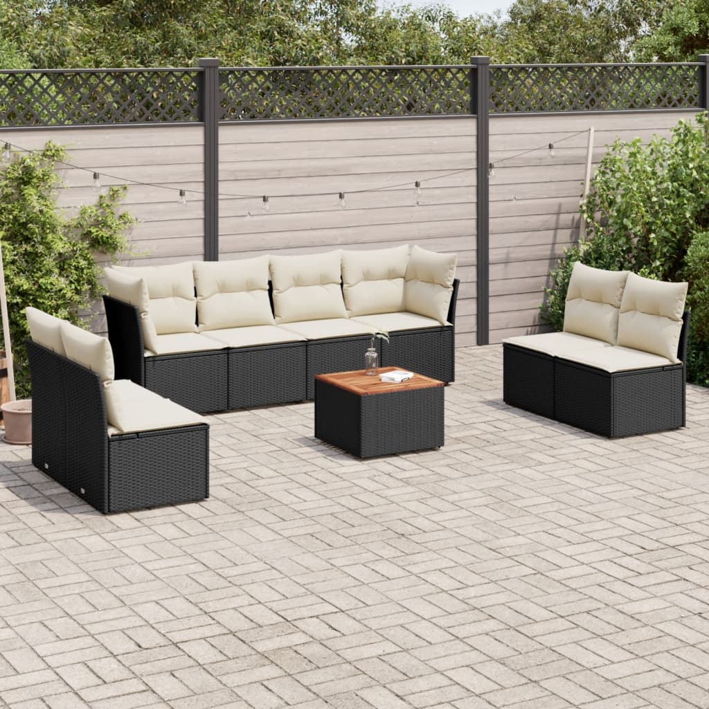 Set De Sofás De Jardín 9 Pzas Con Cojines Ratán Sintético Beige