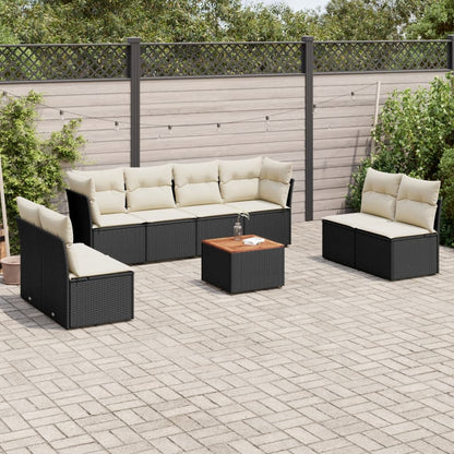 Set De Sofás De Jardín 9 Pzas Con Cojines Ratán Sintético Beige