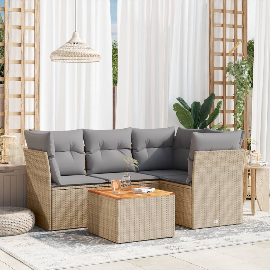 Set De Muebles De Jardín 5 Pzas Y Cojines Ratán Sintético
