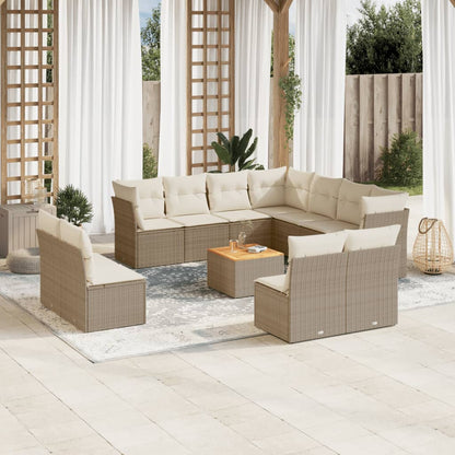 Set De Sofás De Jardín 12 Pzas Y Cojines Ratán Sintético Marrón