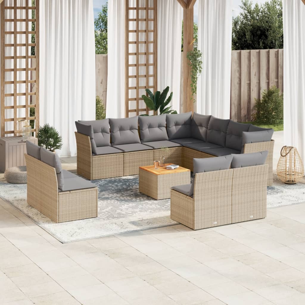 Set De Sofás De Jardín 12 Pzas Y Cojines Ratán Sintético Marrón