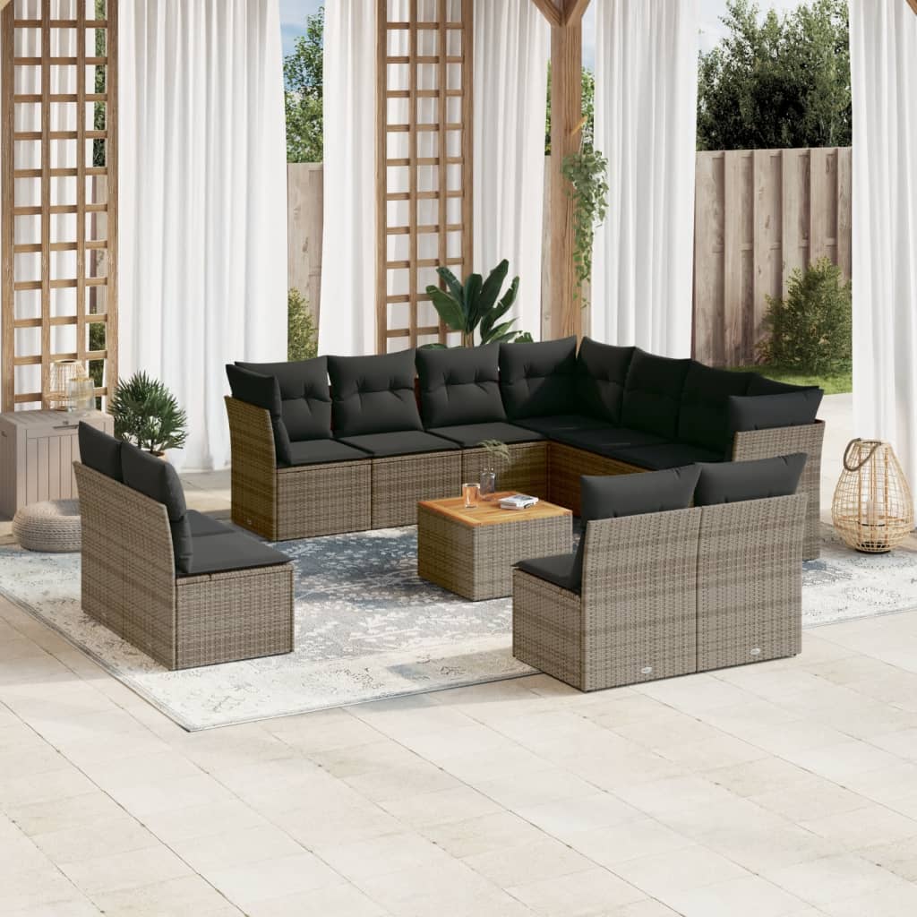 Set De Sofás De Jardín 12 Pzas Y Cojines Ratán Sintético Marrón