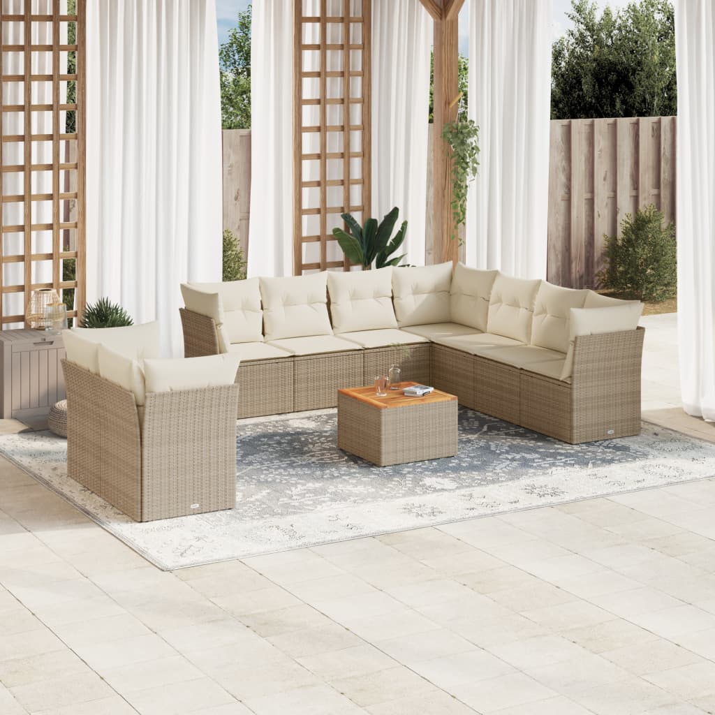 Juego De Sofás Jardín Con Cojines Beige 10 Pzas Ratán Sintético