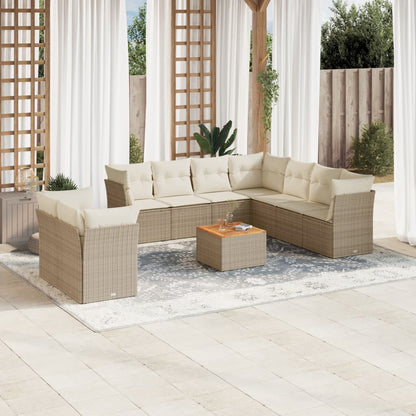 Juego De Sofás Jardín Con Cojines Beige 10 Pzas Ratán Sintético