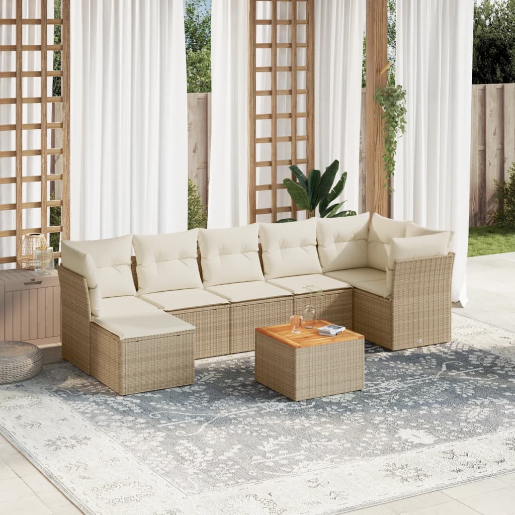 Juego De Sofás De Jardín Con Cojines Beige 8 Pzas Ratán Pe
