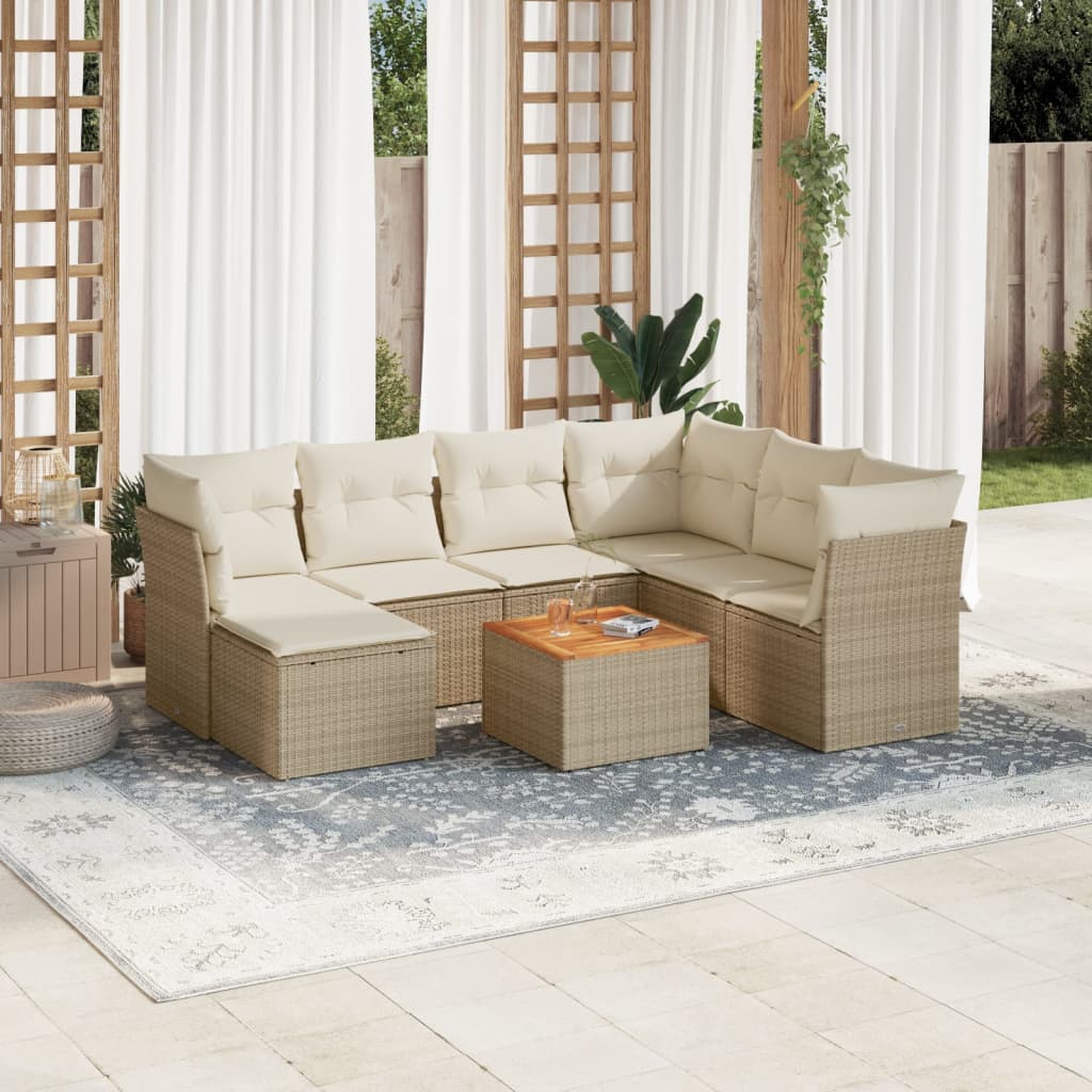 Juego De Sofás De Jardín Con Cojines Beige 8 Pzas Ratán Pe