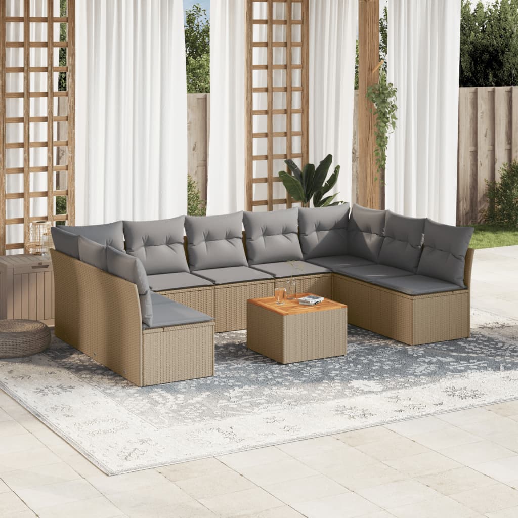 Juego De Sofás Jardín Con Cojines Beige 10 Pzas Ratán Sintético