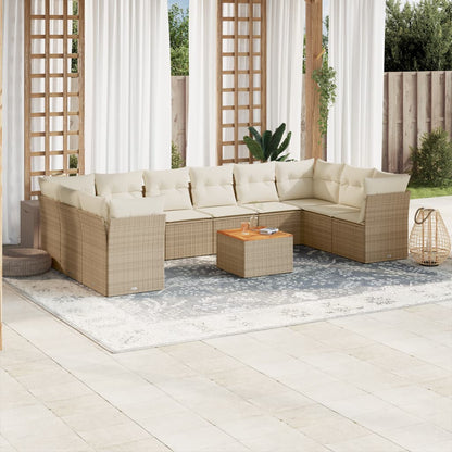 Set De Sofás De Jardín 11 Pzas Y Cojines Ratán Sintético Negro