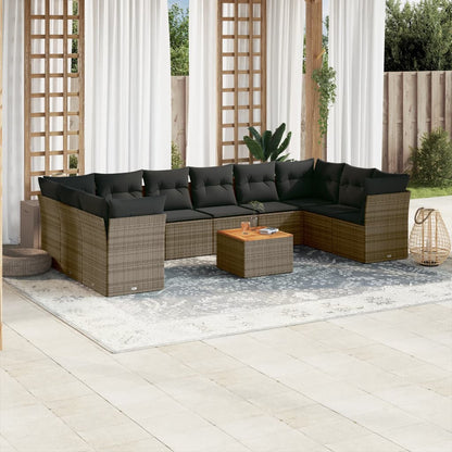 Set De Sofás De Jardín 11 Pzas Y Cojines Ratán Sintético Negro