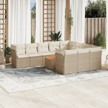 Set De Sofás De Jardín 11 Pzas Y Cojines Ratán Sintético Negro