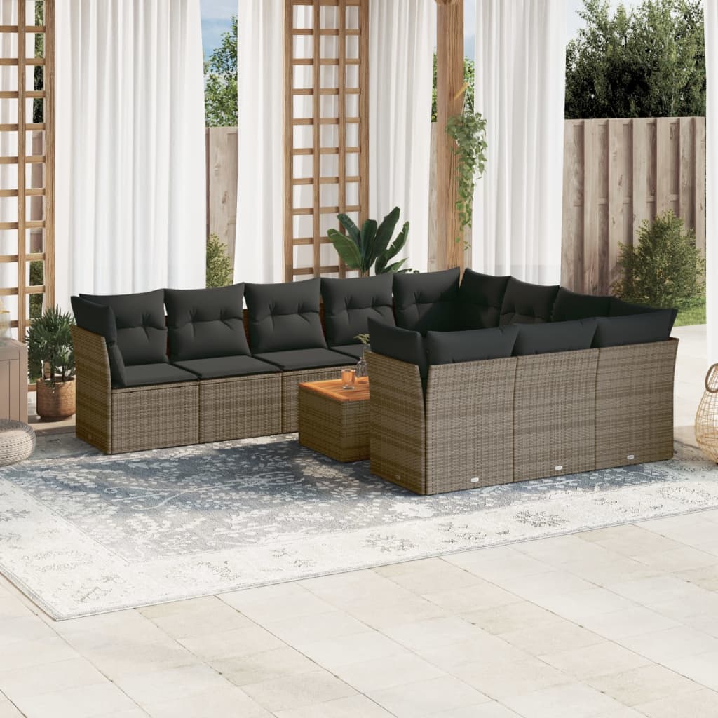 Set De Sofás De Jardín 11 Pzas Y Cojines Ratán Sintético Negro