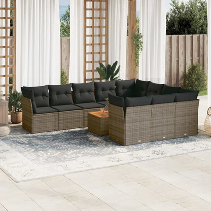 Set De Sofás De Jardín 11 Pzas Y Cojines Ratán Sintético Negro
