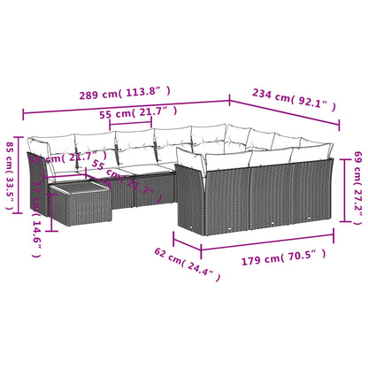 Set De Sofás De Jardín 11 Pzas Y Cojines Ratán Sintético Negro
