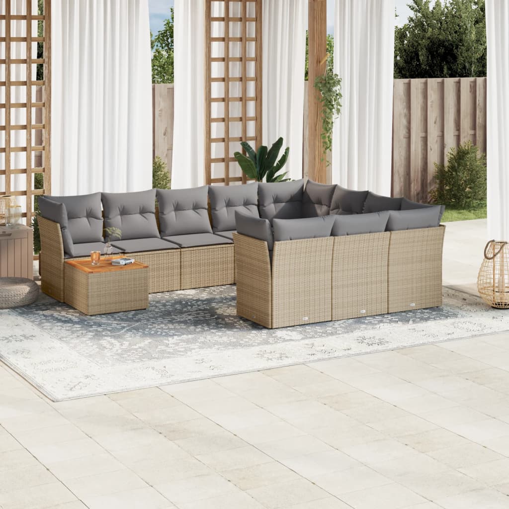 Set De Sofás De Jardín 11 Pzas Y Cojines Ratán Sintético Negro