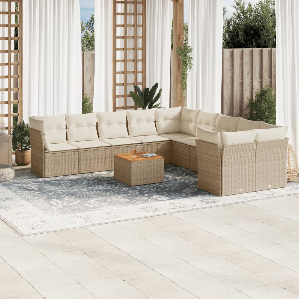 Set De Sofás De Jardín 11 Pzas Y Cojines Ratán Sintético Negro
