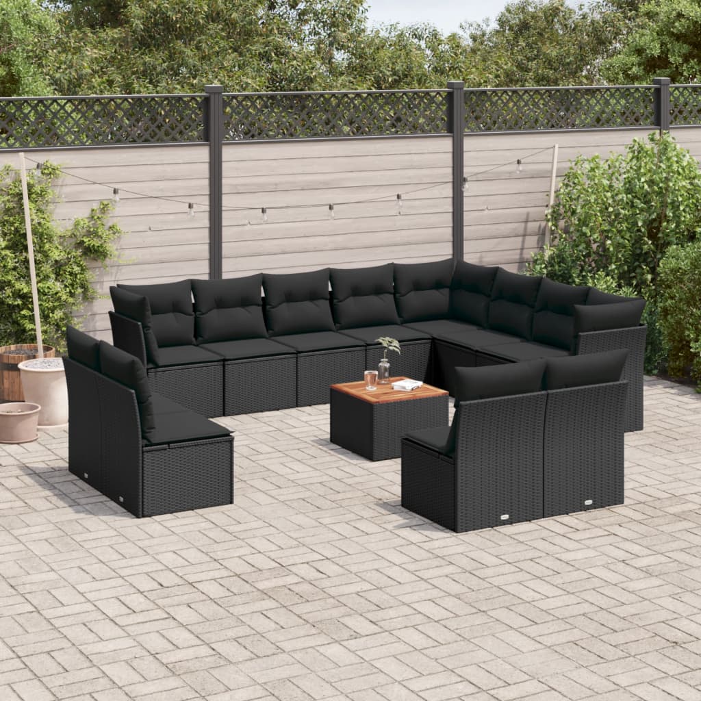 Set Sofás De Jardín Con Cojines 13 Pzas Ratán Sintético Beige