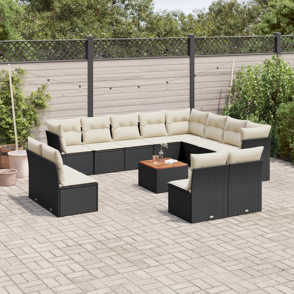Set Sofás De Jardín Con Cojines 13 Pzas Ratán Sintético Beige