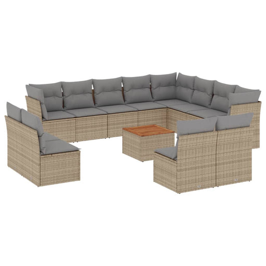 Set Sofás De Jardín Con Cojines 13 Pzas Ratán Sintético Beige