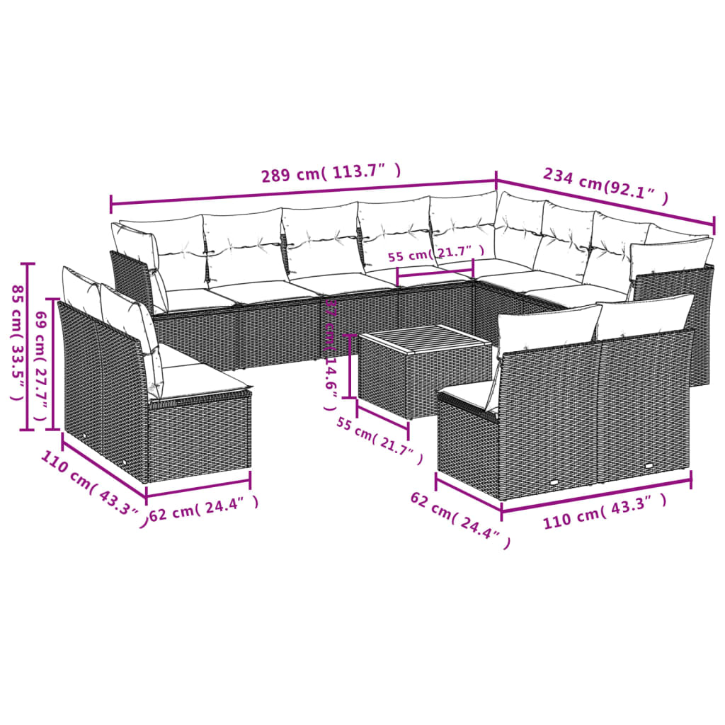 Set Sofás De Jardín Con Cojines 13 Pzas Ratán Sintético Beige