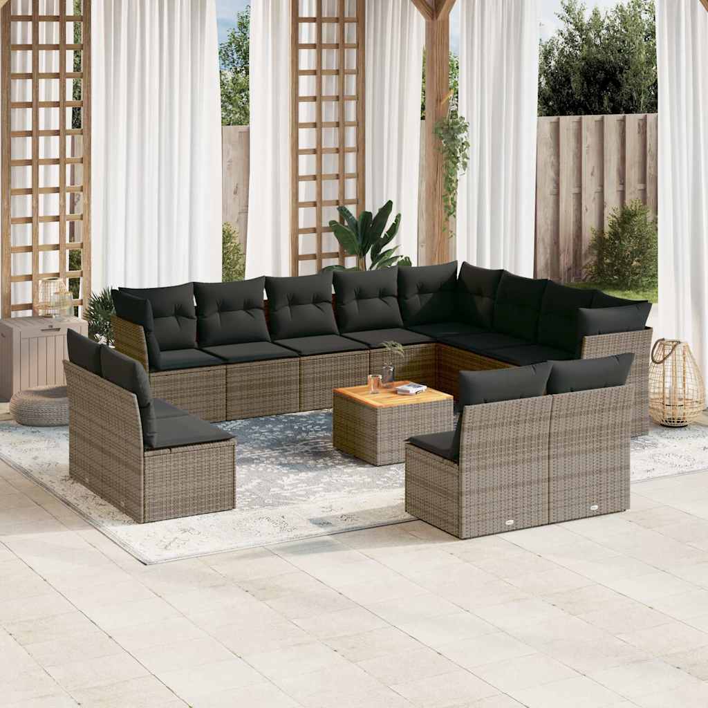 Set Sofás De Jardín Con Cojines 13 Pzas Ratán Sintético Beige