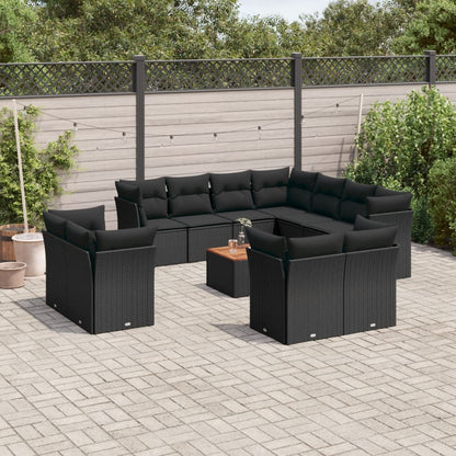 Set De Sofás De Jardín 12 Pzas Y Cojines Ratán Sintético Marrón