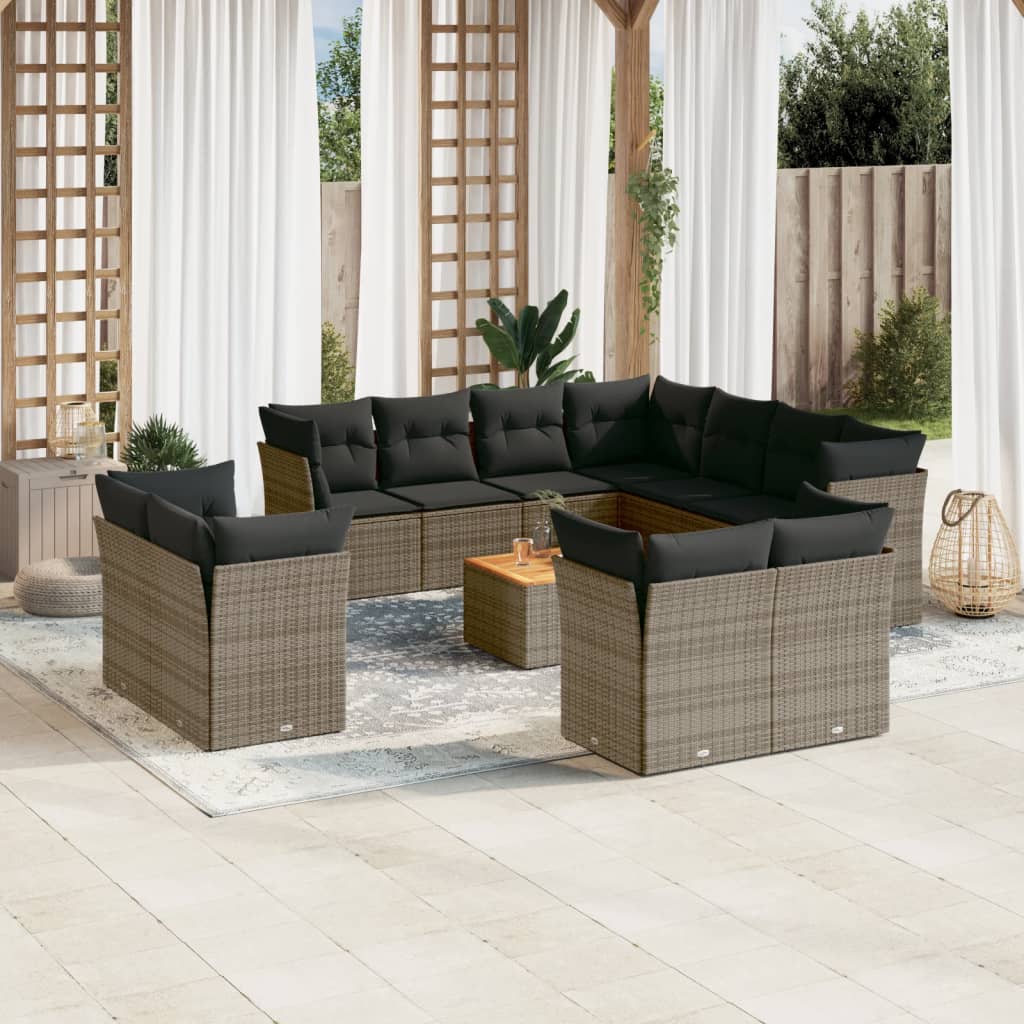 Set De Sofás De Jardín 12 Pzas Y Cojines Ratán Sintético Marrón