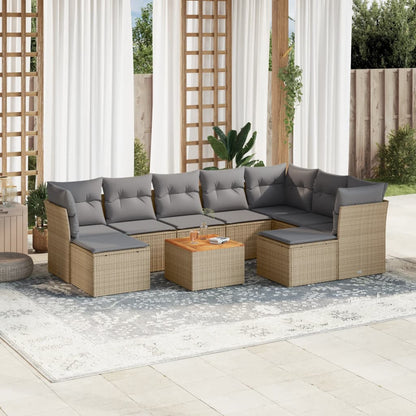 Juego De Sofás Jardín Con Cojines Beige 10 Pzas Ratán Sintético