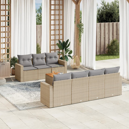 Juego De Sofás De Jardín Con Cojines Beige 8 Pzas Ratán Pe