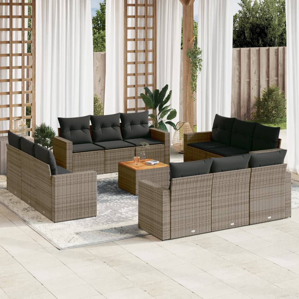 Set Sofás De Jardín Con Cojines 13 Piezas Ratán Sintético