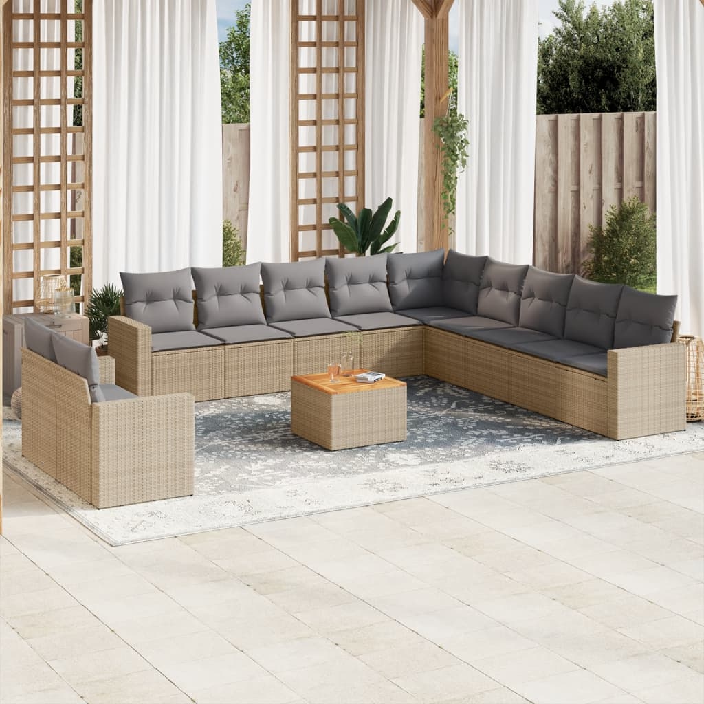Set De Sofás De Jardín 12 Pzas Y Cojines Ratán Sintético Marrón