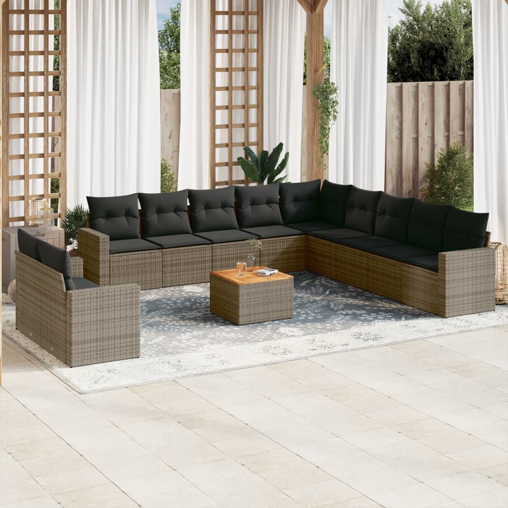 Set De Sofás De Jardín 12 Pzas Y Cojines Ratán Sintético Marrón
