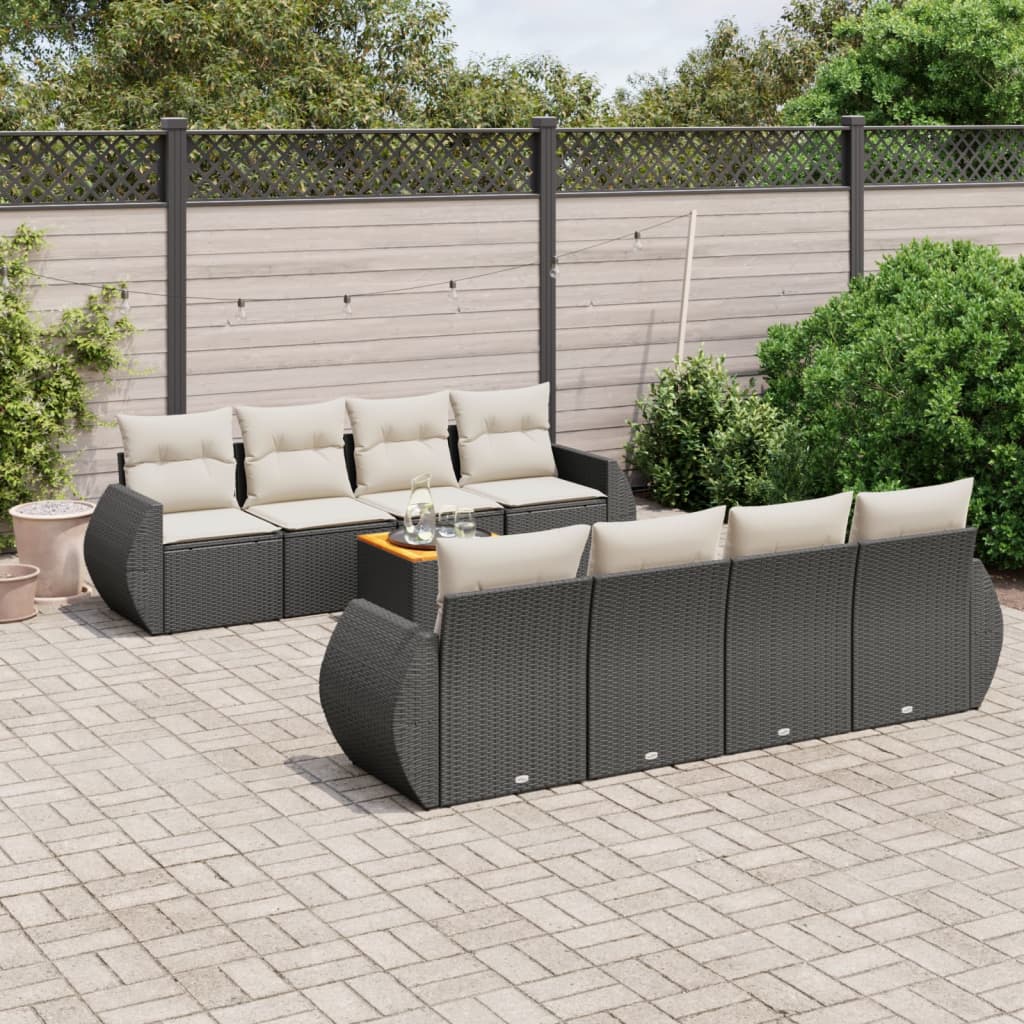 Set De Muebles De Jardín 9 Pzas Y Cojines Ratán Sintético