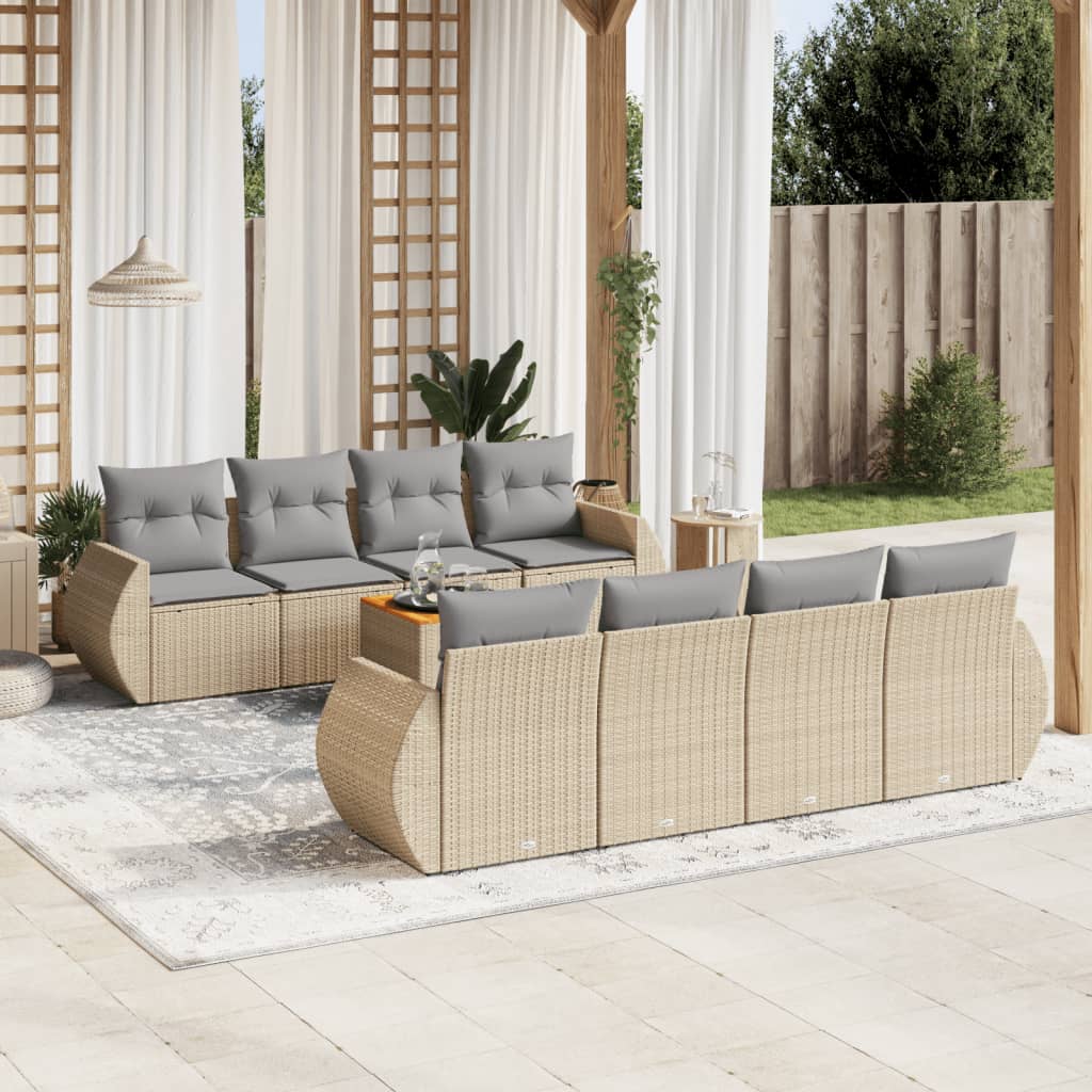 Set De Muebles De Jardín 9 Pzas Y Cojines Ratán Sintético