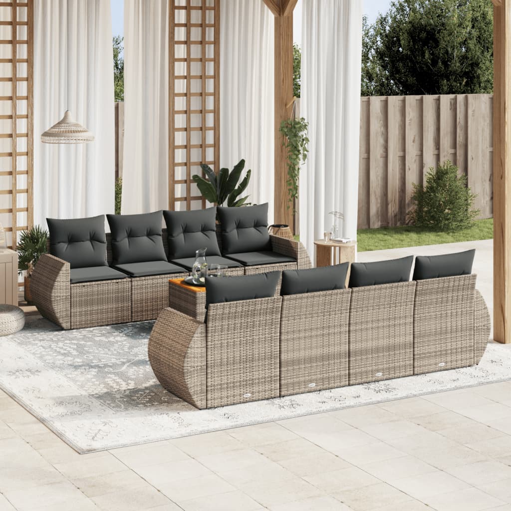Set De Muebles De Jardín 9 Pzas Y Cojines Ratán Sintético
