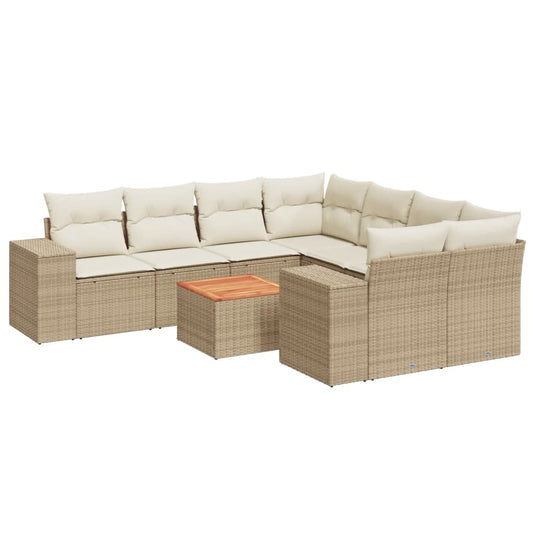 Set De Sofás De Jardín 9 Pzas Con Cojines Ratán Sintético Beige