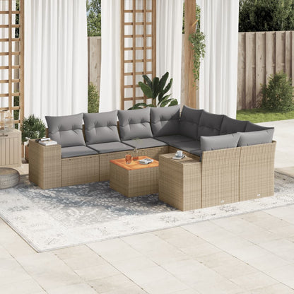 Set De Sofás De Jardín 9 Pzas Con Cojines Ratán Sintético Beige